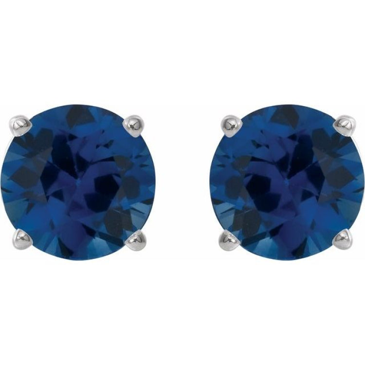 14K White Gold 5 mm Natural Blue Sapphire Earrings
