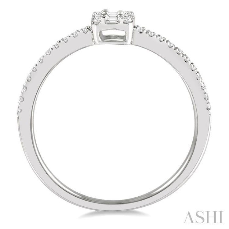 1/4 Ctw Cushion Shape Petite Baguette and Round Cut Diamond Fashion Promise Ring in 10K White Gold