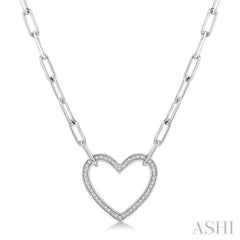 1/10 Ctw Round Cut Diamond Heart Pendant With Paperclip Chain in Sterling Silver