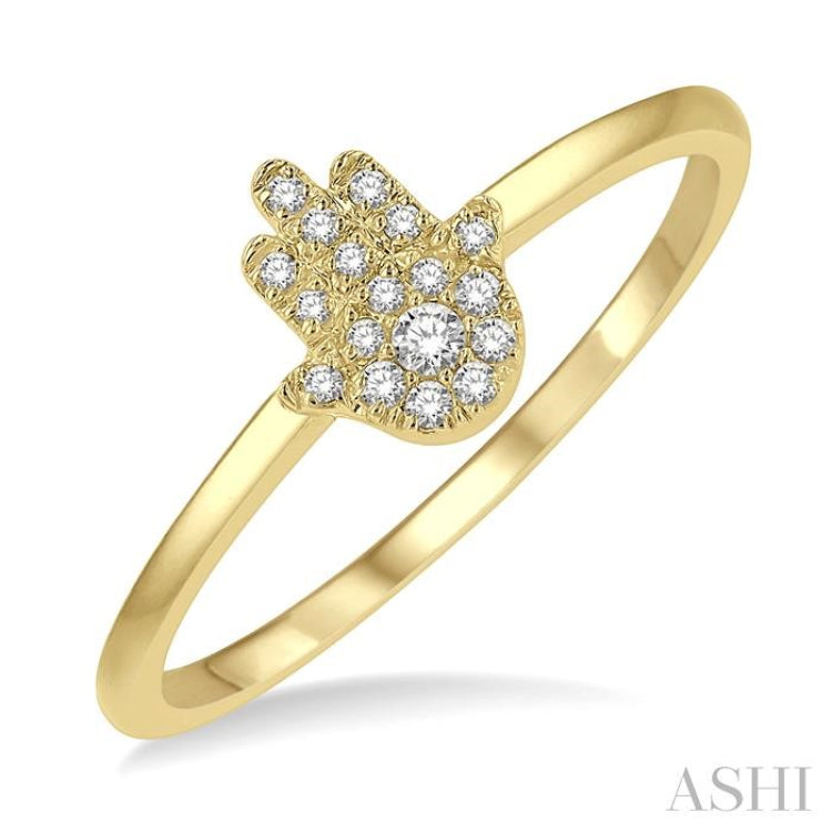 1/10 Ctw Hamsa Round Cut Diamond Fashion Petite Ring in 10K Yellow Gold