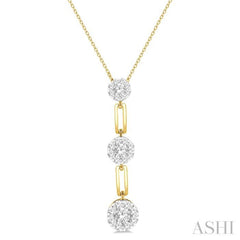 1/2 Ctw Lovebright Round Cut Diamond Paperclip Link Pendant With Chain in 14K Yellow and White Gold