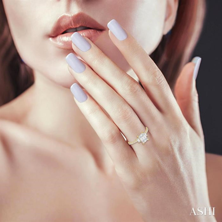 5/8 Ctw Fusion Baguette and Round Cut Diamond Fashion Ring in 14K Yellow and White Gold