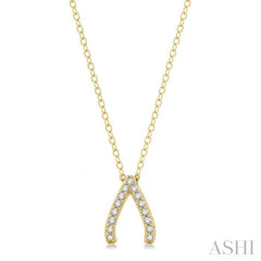 1/8 Ctw Petite Wishbone Diamond Pendant in 10K Yellow Gold with Chain