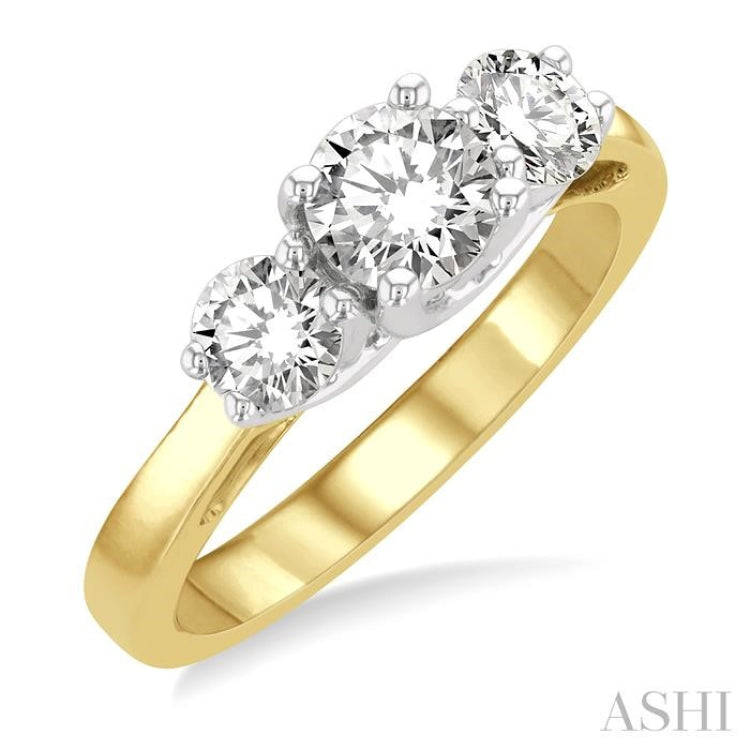 1 1/4 Ctw Round Cut Diamond Past Present & Future Engagement Ring in 14K Yellow and White Gold