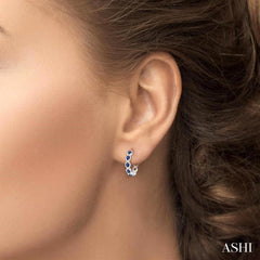 4X3 MM Oval Cut Sapphire and 1/2 Ctw Round Cut Diamond Halo Precious Hoop Earring in 14K White Gold