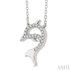 1/20 Ctw Petite Sea Life Dolphin Round Cut Diamond Fashion Pendant With Chain in 10K White Gold