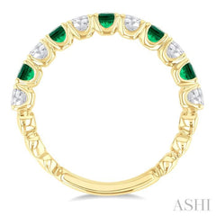 2.85 MM Emerald and 1/2 Ctw Round Cut Diamond Precious Wedding Band in 14K Yellow Gold