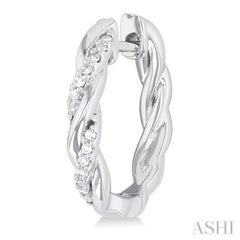 1/10 Ctw Entwined Front Round Cut Diamond Fashion Hoop Earring in 10K White Gold