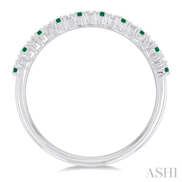 1.35 MM Round Cut Emerald and 1/10 Ctw Petite Round Cut Diamond Precious Stack Band in 10K White Gold