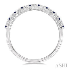 1.35 MM Round Shape Sapphire and 1/10 Ctw Petite Round Cut Diamond Precious Stack Band in 10K White Gold