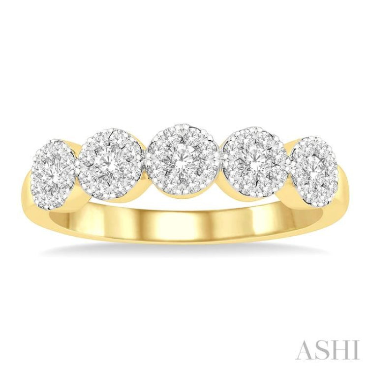 1/2 Ctw 5-Stone Lovebright Round Cut Diamond Band in 14K Yellow & White Gold