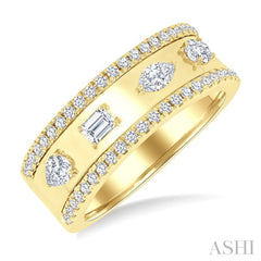 5/8 Ctw Mixed Shape Cut Diamond Fashion Wide Band in 14K Yellow Gold