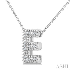 1/20 Ctw Bubble Accent Initial 'E' Round Cut Diamond Fashion Pendant With Chain in Sterling Silver