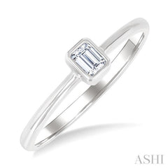 1/6 Ctw Petite Bezel Set Emerald Cut Diamond Fashion Ring in 10K White Gold