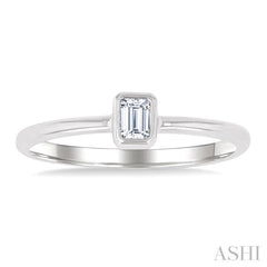 1/6 Ctw Petite Bezel Set Emerald Cut Diamond Fashion Ring in 10K White Gold