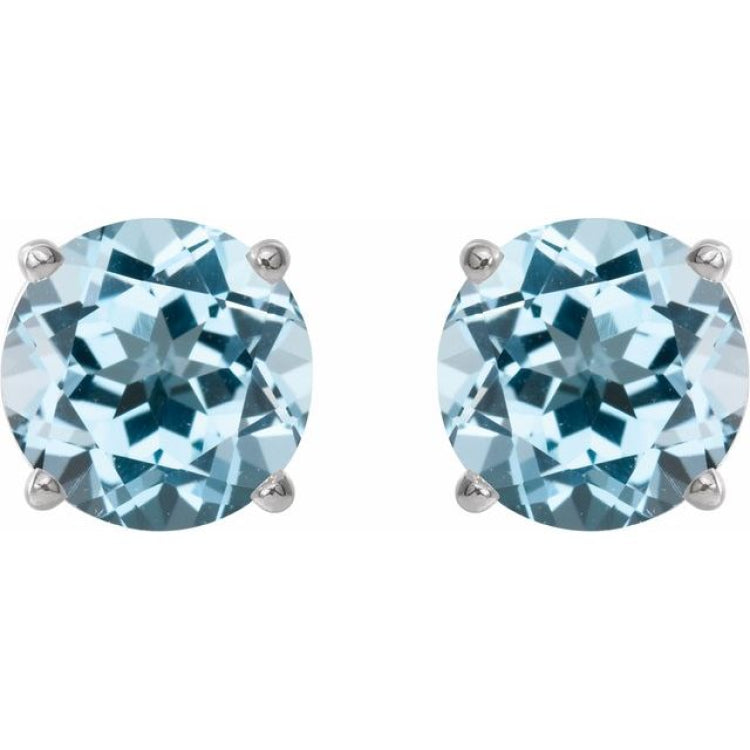 14K White Gold 6 mm Natural Sky Blue Topaz Earrings