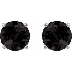 Platinum 6 mm Natural Black Onyx Earrings