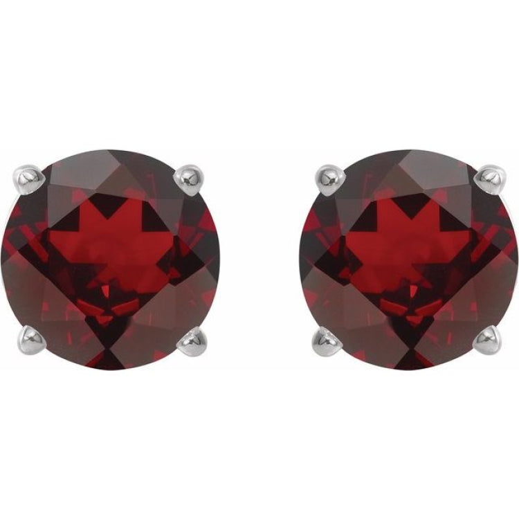 14K White Gold 7 mm Natural Mozambique Garnet Earrings