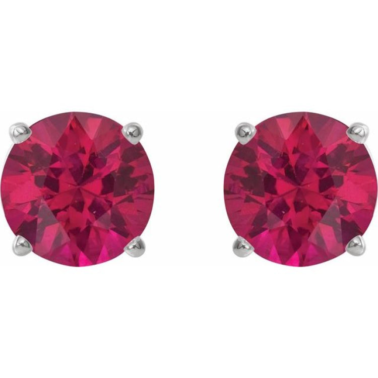 Platinum 6 mm Lab-Grown Ruby Earrings
