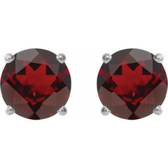 Sterling Silver 8 mm Natural Mozambique Garnet Earrings