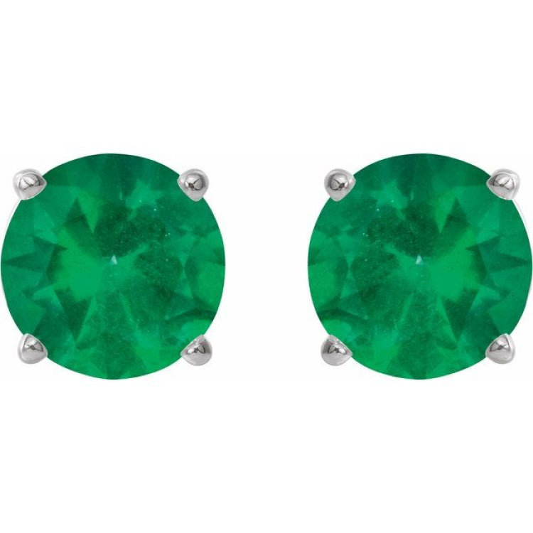 Sterling Silver 8 mm Lab-Grown Emerald Earrings