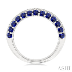1/2 Ctw Round Cut Diamond Center and 2.4MM Sapphire Border Precious Band in 14K White Gold