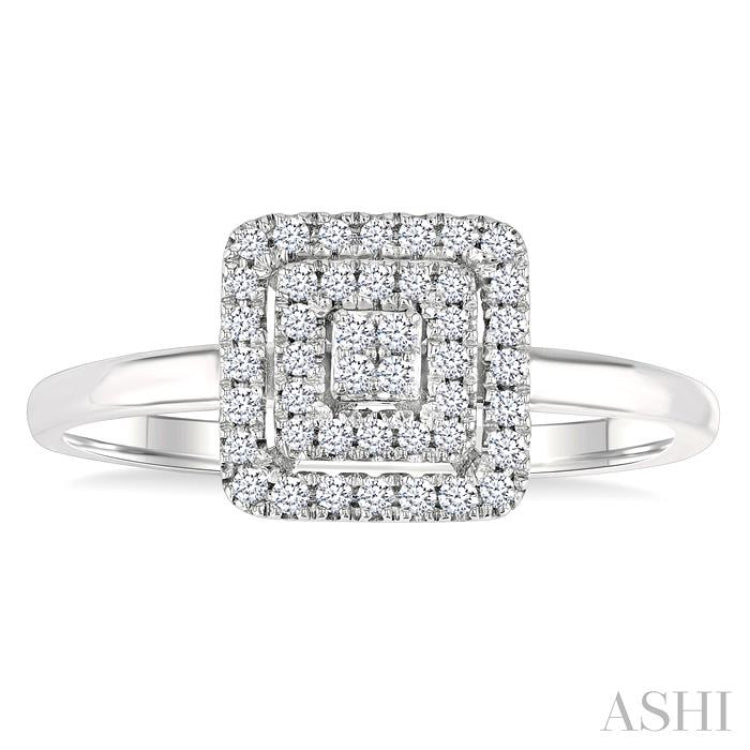 1/6 Ctw Double Halo Square Shape Petite Round Cut Diamond Fashion Ring in 10K White Gold