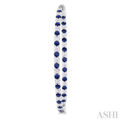 1.9 MM Round Cut Sapphire and 1 1/2 Ctw Round Cut Diamond Precious Inside-Out Alternating Hoop Earrings in 14K White Gold