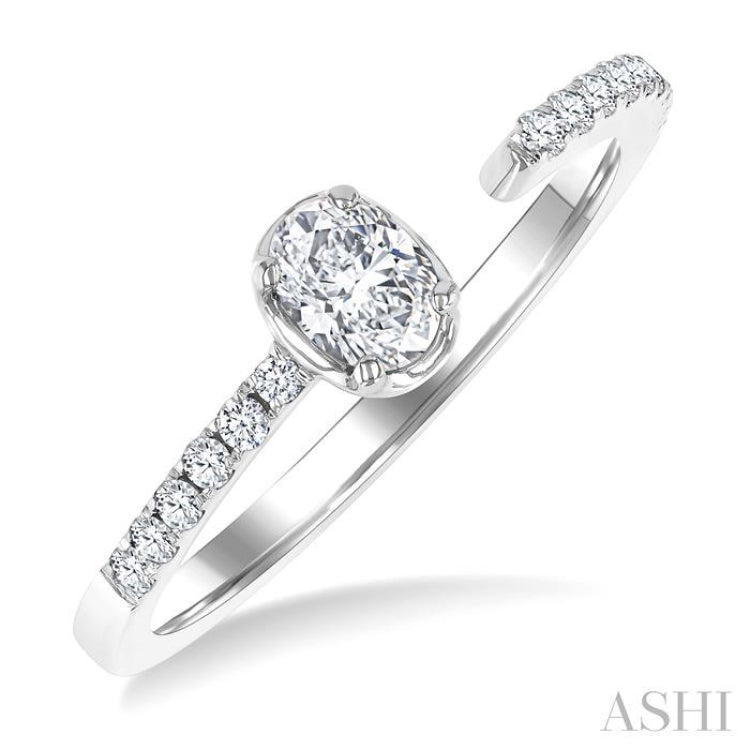 3/8 Ctw Oval and Round Cut Diamond Fashion Open Ring in 14K White Gold