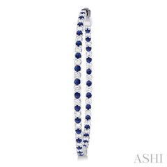 1.6 MM Round Cut Sapphire and 1 Ctw Round Cut Diamond Precious Inside-Out Alternating Hoop Earrings in 14K White Gold