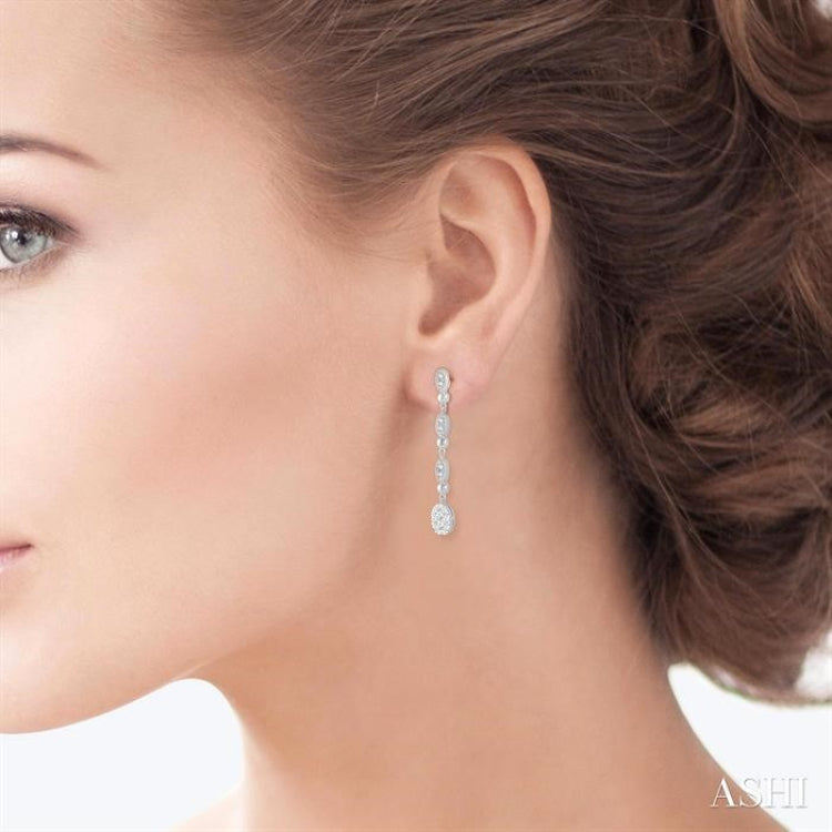 1/2 Ctw Oval Lovebright and Marquise Motif Round Cut Diamond Fashion Long Earrings in 14K White Gold