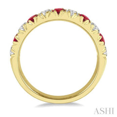 2.9 MM Ruby and 1/2 Ctw Round Cut Diamond Precious Wedding Band in 14K Yellow Gold
