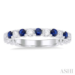 2.25 MM Sapphire and 1/4 Ctw Round Cut Diamond Precious Wedding Band in 14K White Gold