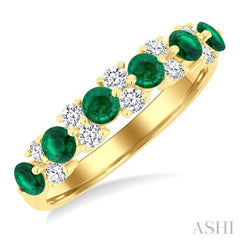 3 MM Emerald and 1/3 Ctw Round Cut Diamond Precious Band in 14K Yellow Gold