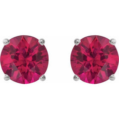 Sterling Silver 7 mm Lab-Grown Ruby Earrings