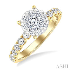 1 Ctw Lovebright Circular Shaped Round Cut Diamond Engagement Ring in 14K Yellow and White Gold