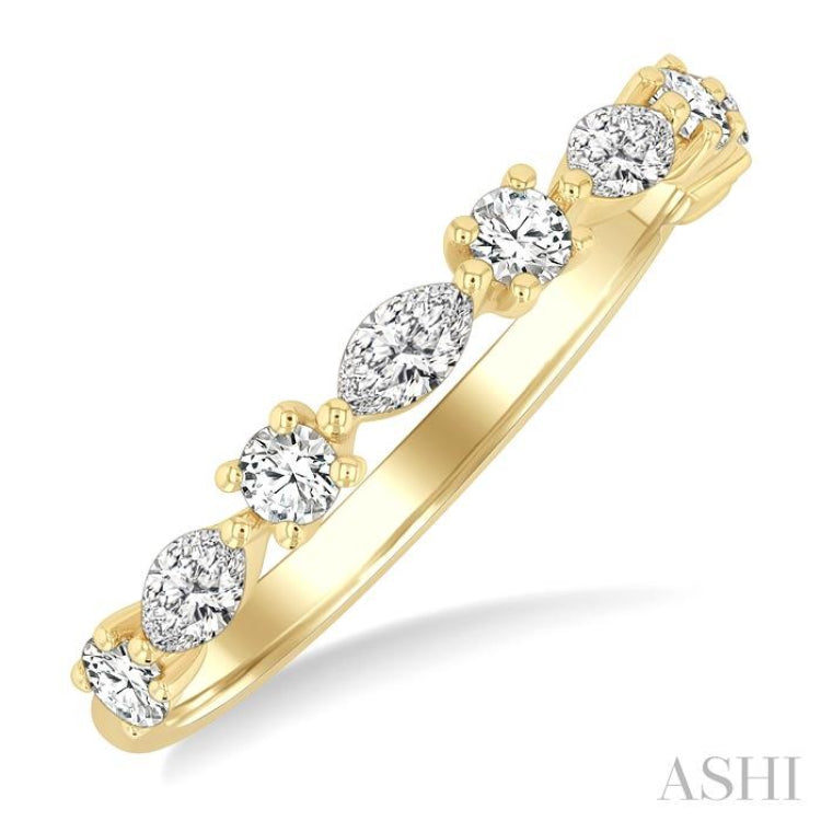 5/8 Ctw Scatter East-West Set Marquise and Round Cut Diamond Fashion Band in 14K Yellow Gold
