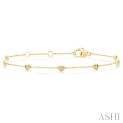 1/10 Ctw Petite Heart Round Cut Diamond Station Bracelet in 10K Yellow Gold