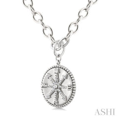 1/10 Ctw Compass medallion Round Cut Diamond Pendant With Chain in Sterling Silver