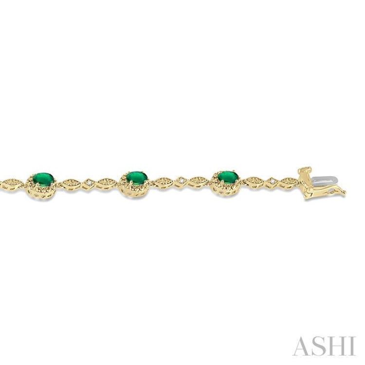 5x3 MM Oval Cut Emerald and 1/20 Ctw Round Cut Diamond Bracelet in 10K Yellow Gold