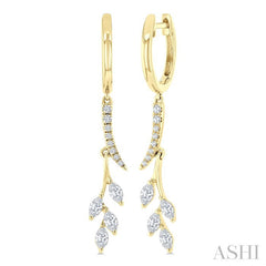 1/2 Ctw Marquise and Round Cut Diamond Leaf Dangler Hoop Earrings in 14K Yellow Gold