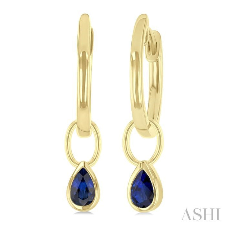 5x3 MM Bezel Set Pear Cut Sapphire Precious Fashion Huggie Earrings in 14K Yellow Gold