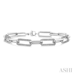 1/10 Ctw Bold Round Cut Diamond Paperclip Fashion Bracelet in Sterling Silver
